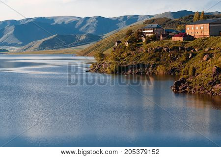 Aparan Reservoir Aragat region Armenia. horizontal shot in the afternoon