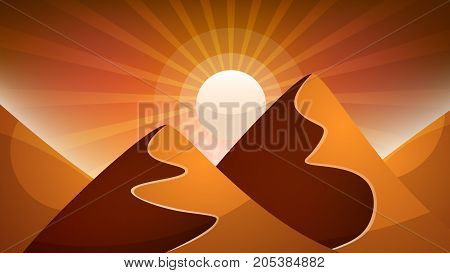Desert landscape. Pyramid and sun. Vector eps 10