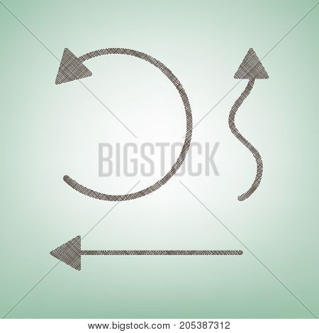 Simple set to Interface Arrows. Vector. Brown flax icon on green background with light spot at the center.