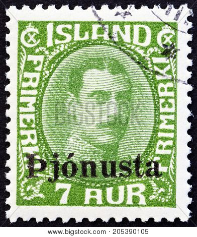 ICELAND - CIRCA 1936: A stamp printed in Iceland shows King Christian X, circa 1936.