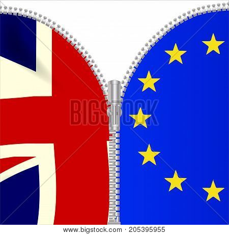 A brexit UK EU flag zipper on a white background