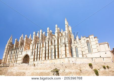 Catedral De Mallorca On Sky Background, Palma De Mallorca, Spain 30.06.2017.