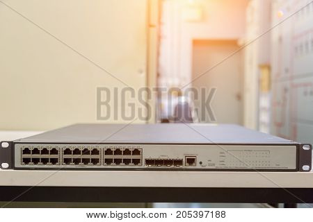 Network switch and ethernet cables,Data Center Concept