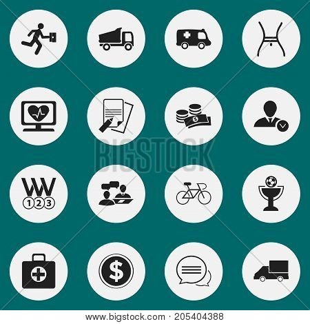 Set Of 16 Editable Complicated Icons. Includes Symbols Such As Heart Rhythm, File, Coins And More