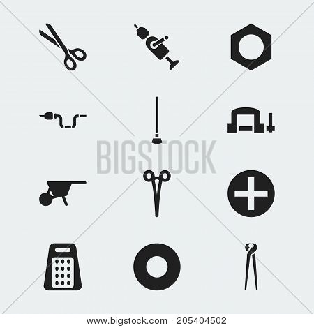 Set Of 12 Editable Apparatus Icons. Includes Symbols Such As Clamp, Spacer, Shear And More