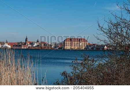 skyline of town of Nykoebing in Denmark