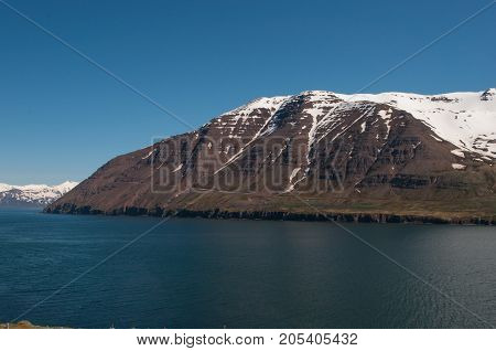 Olafsfjardarmuli mountain in Iceland on a beautiful spring day