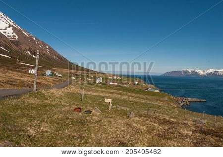 Village Of Kleifar In Olafsfjordur In North Iceland
