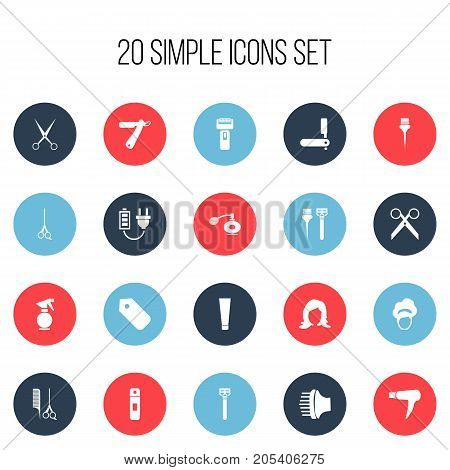 Set Of 20 Editable Tonsorial Artist Icons. Includes Symbols Such As Plug, Equipments, Airflow And More