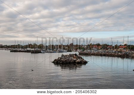Kalvehave harbor in Denmark on a spring day