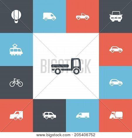 Set Of 13 Editable Transport Icons. Includes Symbols Such As Airship, Drophead Coupe, Family Jeep And More