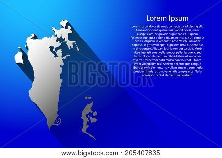 Abstract map of Bahrain with long shadow on blue background of vector illustration