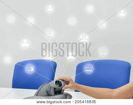 Business is using the VDO IP conference device for the meeting