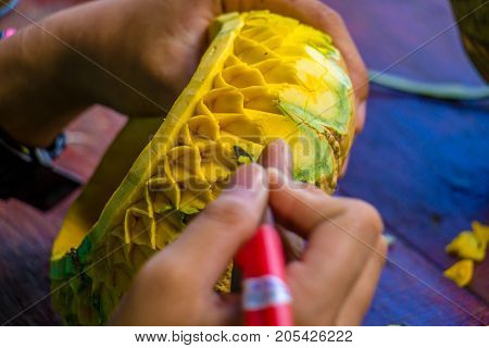Thailand the  carved pumpkin with on hand