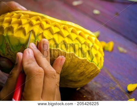 Thailand the  carved pumpkin with on hand
