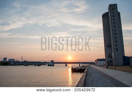 Sunset in Masnedsund in city of Vordingborg in Denmark