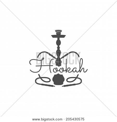 Hookah relax label, badge. Vintage shisha logo. Lounge cafe emblem. Arabian bar or house, shop. Isolated. Stock vector illustration. Monochrome design.