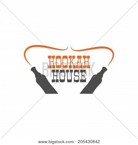 Hookah house label, badge. Vintage shisha logo. Lounge cafe emblem. Arabian bar, shop. Isolated. Stock vector illustration.