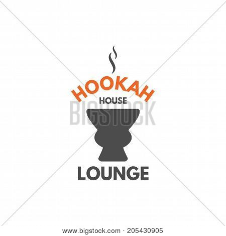 Hookah relax label, badge. Vintage shisha logo with hookah bowl symbol. Lounge cafe emblem. Arabian bar or house, shop. Isolated. Stock vector illustration.