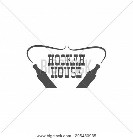 Hookah house label, badge. Vintage shisha logo. Lounge cafe emblem. Arabian bar, shop. Isolated. Stock vector illustration. Monochrome design.