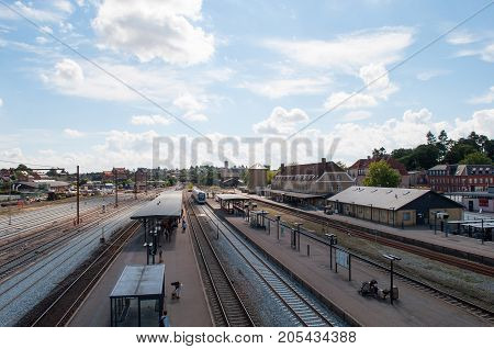 Naestved train station in Denmark on a bright day