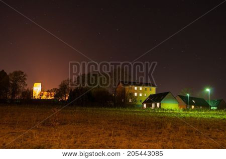 Evening in village of Norre Tranders in suburbs of Aalborg Denmark