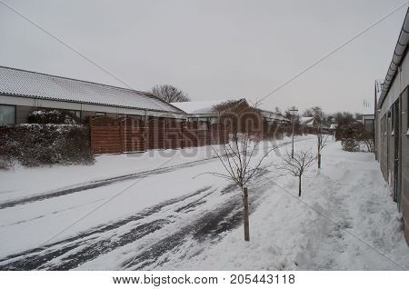 snow in Aalborg Denmark on a winter day