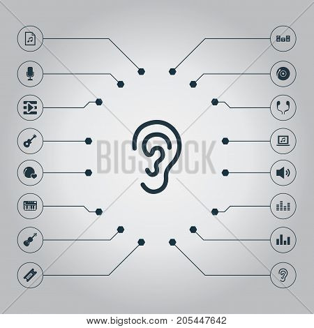 Elements Turntable, Shellac, Synthesizer And Other Synonyms Play, Record And Stabilizer.  Vector Illustration Set Of Simple Melody Icons.