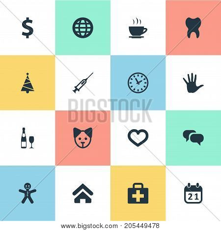 Elements Cake, Earth, Love And Other Synonyms Cookie, Cup And Globe.  Vector Illustration Set Of Simple Brood Icons.
