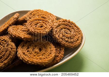 Stock Photo of Chakli or Chakali or Murukku, popular salty food made during diwali festival
