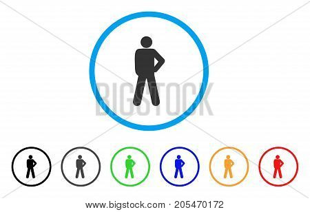 Audacity Pose rounded icon. Style is a flat audacity pose grey symbol inside light blue circle with black, gray, green, blue, red, orange versions. Vector designed for web and software interfaces.
