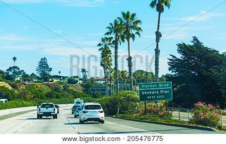 Traffic on pacific coast highway southbound. California USA