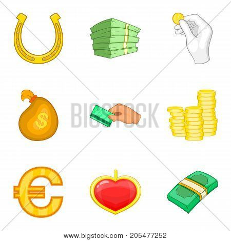 Rich folks icons set. Cartoon set of 9 rich folks vector icons for web isolated on white background