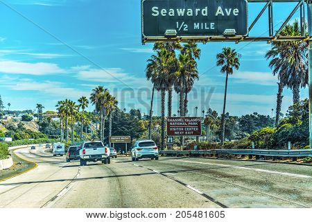 Traffic on Pacific Coast Highway southbound. California USA