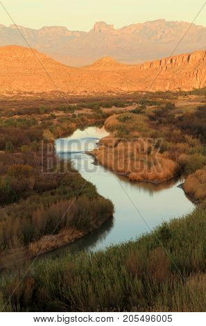 The Rio Grande in early morning as viewed from the US side of the border in Big Bend National Park, Texas