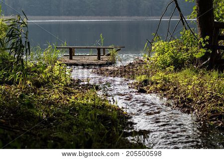 Bridge Over The Lake, River. Beautiful Autumn Season.q