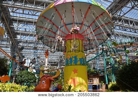 BLOOMINGTON, MINNESOTA - JUL 27:  Nickelodeon Universe at the Mall of America in Bloomington, Minnesota, as seen on July 27, 2017.  It is the largest indoor amusement park in the United States.