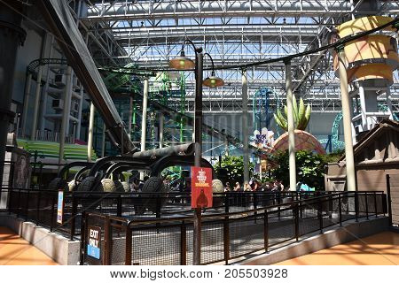 BLOOMINGTON, MINNESOTA - JUL 27: Nickelodeon Universe at the Mall of America in Bloomington, Minnesota, as seen on July 27, 2017. It is the largest indoor amusement park in the United States.