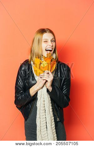 Happy Model With Stylish Hair In Scarf.