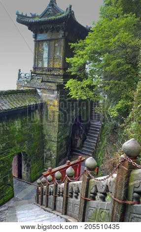The Wudang MountainsHubei China. Many Taoist monasteries to be found thereIt's world heritate and famous in one of China. This here have a good weather sometime it a lot of the fog.