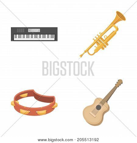 Electro organ, trumpet, tambourine, string guitar. Musical instruments set collection icons in cartoon style vector symbol stock illustration .