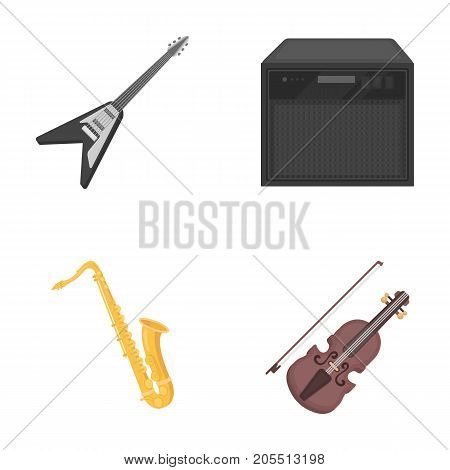 Electric guitar, loudspeaker, saxophone, violin.Music instruments set collection icons in cartoon style vector symbol stock illustration .