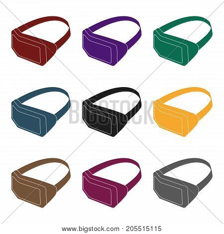 Virtual reality headset icon in black design isolated on white background. Personal computer accessories symbol stock vector illustration.
