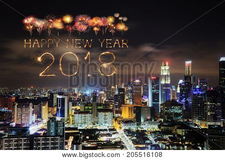 2018 Happy New Year Firework With Singapore Cityscape At Night