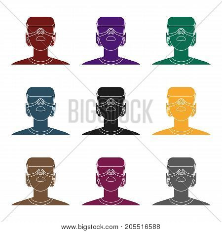 Player with virtual reality headblack icon in black style isolated on white background. Virtual reality symbol stock vector illustration.