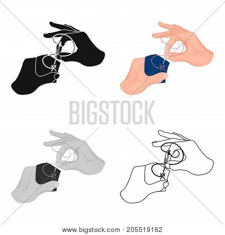 Needle with thread for manual sewing. Sewing and equipment single icon in cartoon style vector symbol stock illustration .