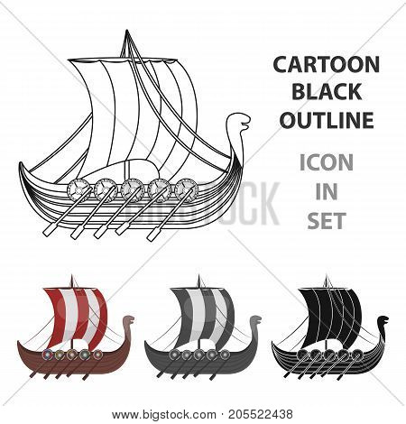 Viking's ship icon in cartoon design isolated on white background. Vikings symbol stock vector illustration.