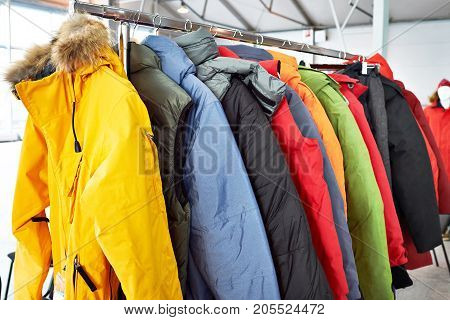 Winter Ski Sports Jacket On Hanger In  Store