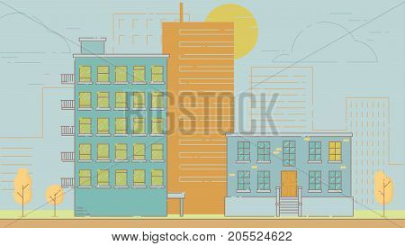 City Street stroke style vector illustration skyskrapers