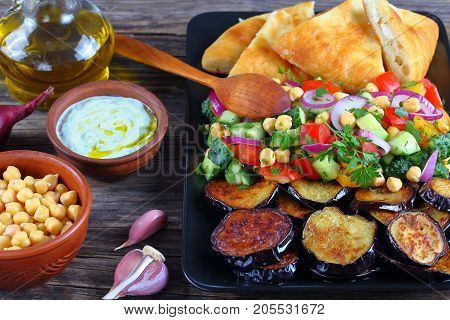 Salad With Cucumber, Onion, Tomato, Eggplant